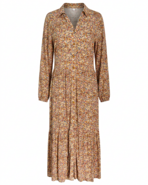 Vestido con esencia otoñal y falda con olanes de caída delicada